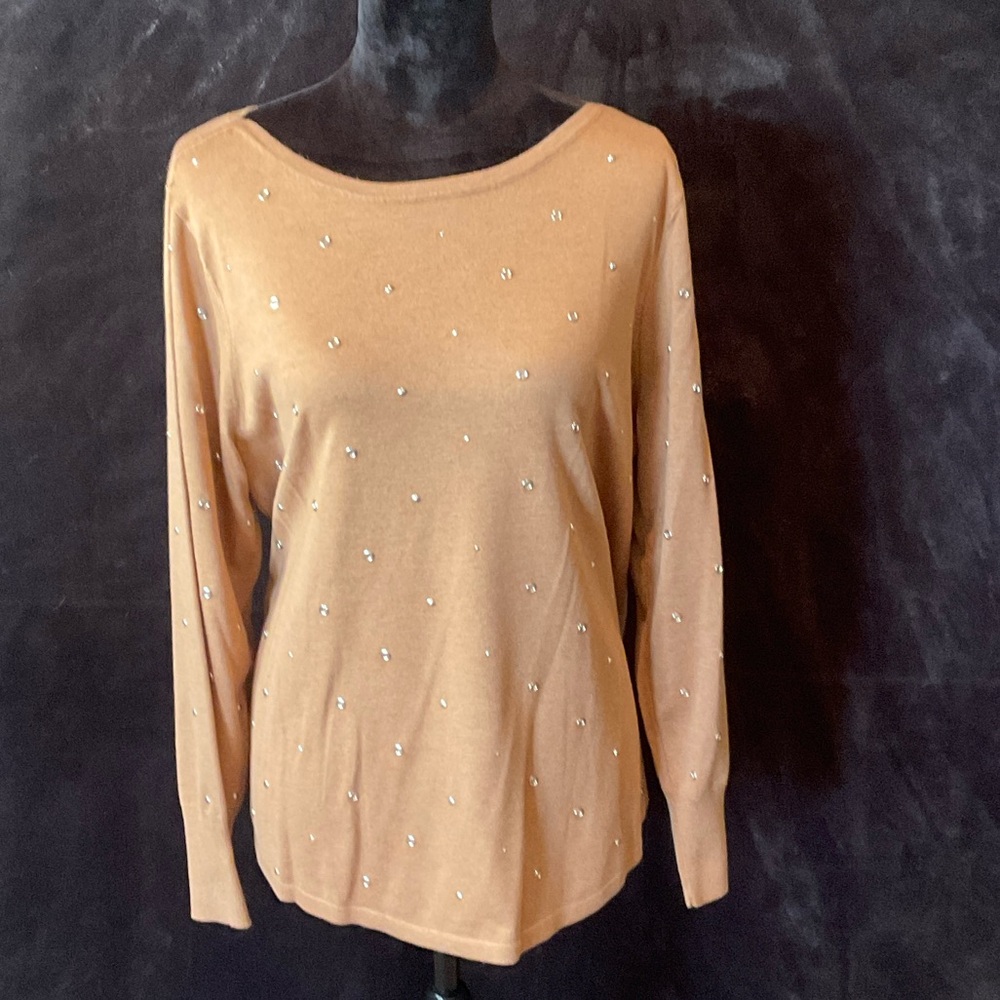 Chico’s Embellished Boatneck Long-Sleeve Top in Camel - Size 3 (XL)